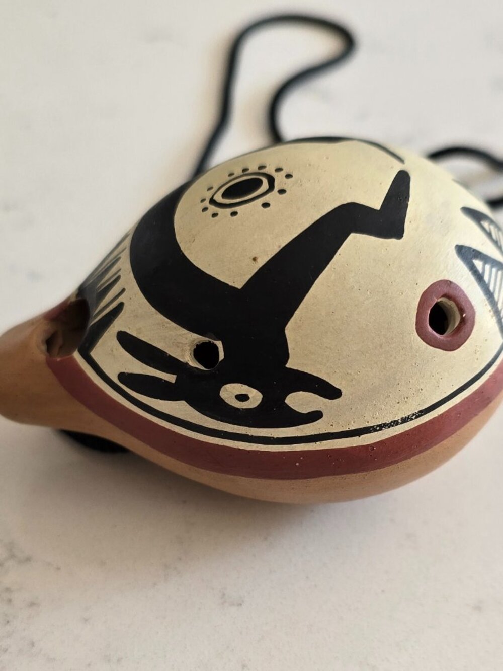 Peru Ceramic Ocarina Hand Painted Nazca Bird Design Vintage Clay Flute